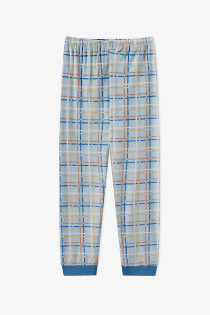 Erkek Çocuk Pastel Mavi Skyline Checks Tef Uzun Kollu Pijama Takımı