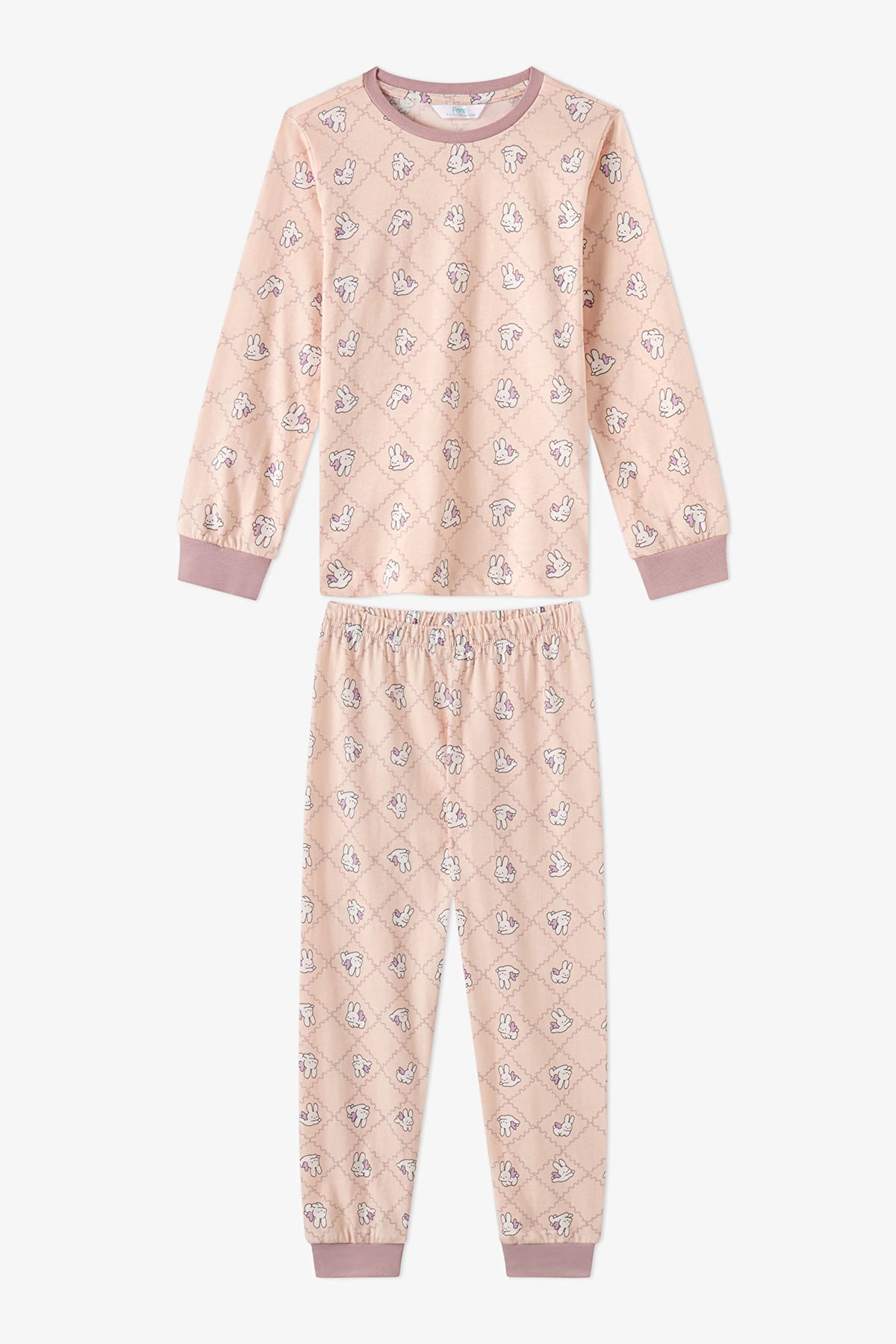 Kız Çocuk Lila Funny Bunny Pamuklu Uzun Kollu 2'li Pijama Takımı
