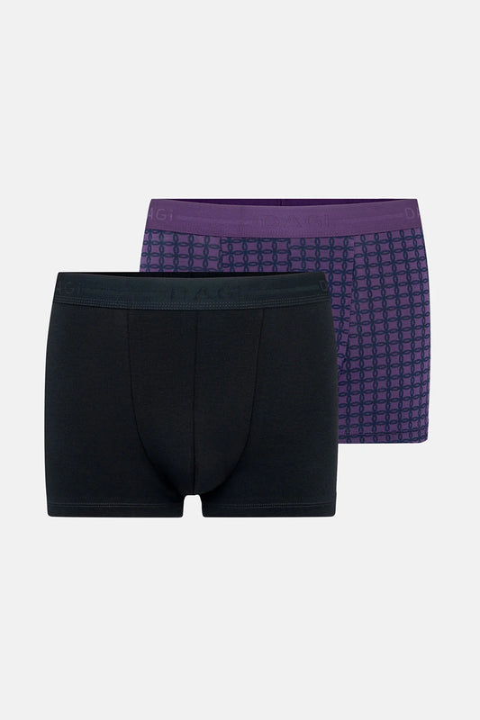Mor-siyah 2'li Desenli Pamuk Boxer