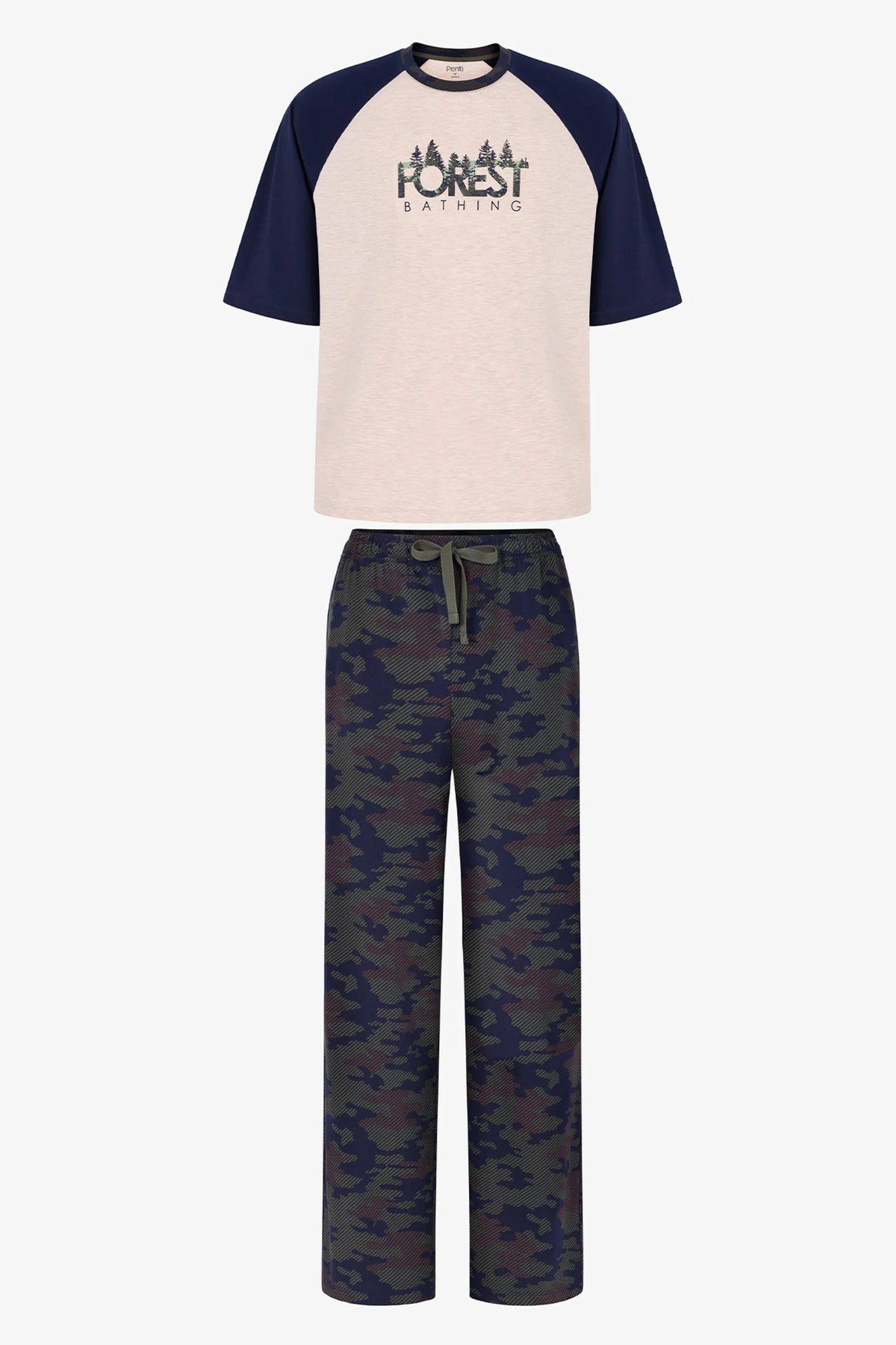 Erkek Hidden Woods Kamuflaj Desenli Oversize Pantolon Kısa Kollu Pijama Takımı