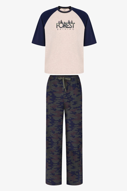 Erkek Hidden Woods Kamuflaj Desenli Oversize Pantolon Kısa Kollu Pijama Takımı
