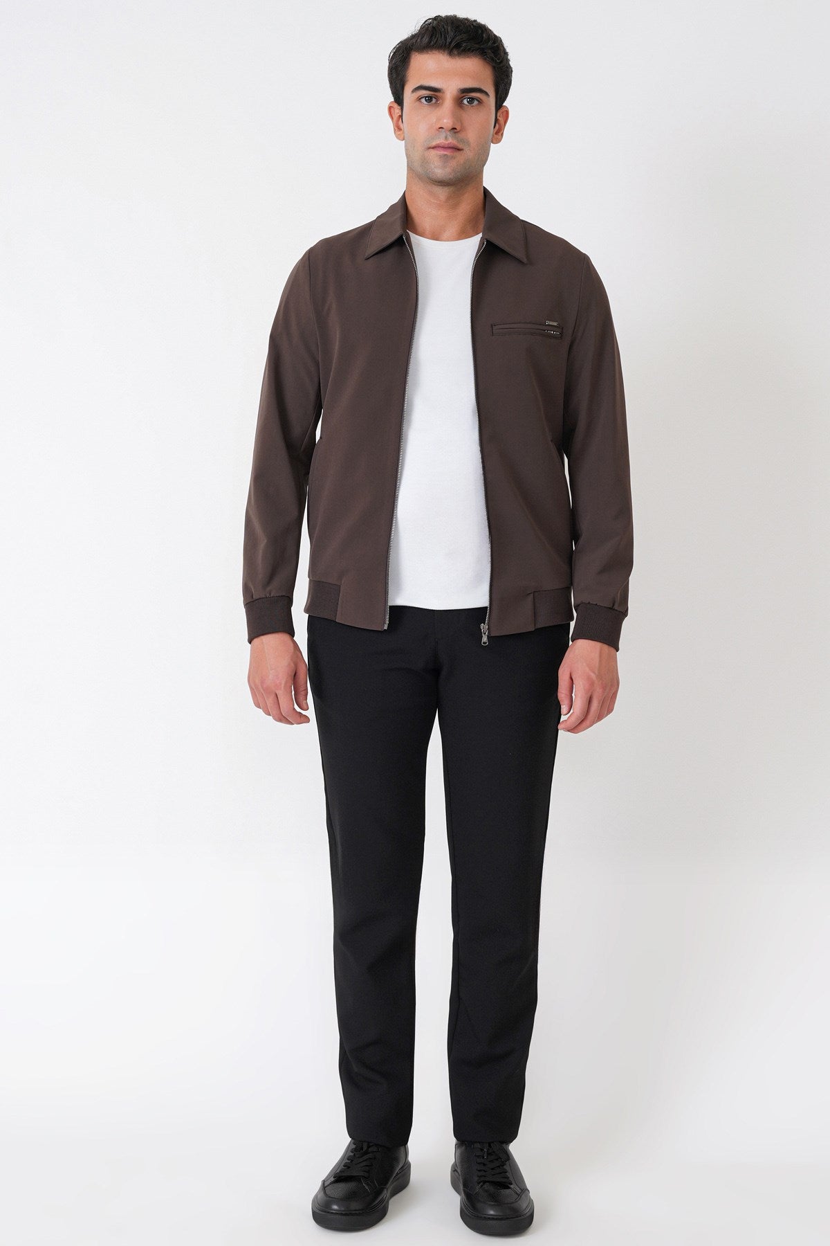 Slim Fit Önü Fermuarlı Etek Kol Ribanalı Esnek Kahverengi Mont Mt 184