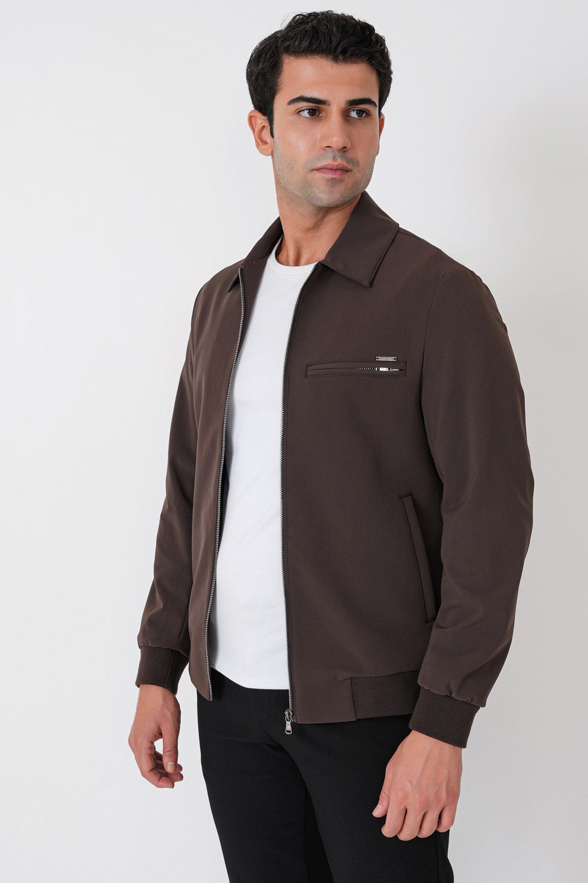 Slim Fit Önü Fermuarlı Etek Kol Ribanalı Esnek Kahverengi Mont Mt 184