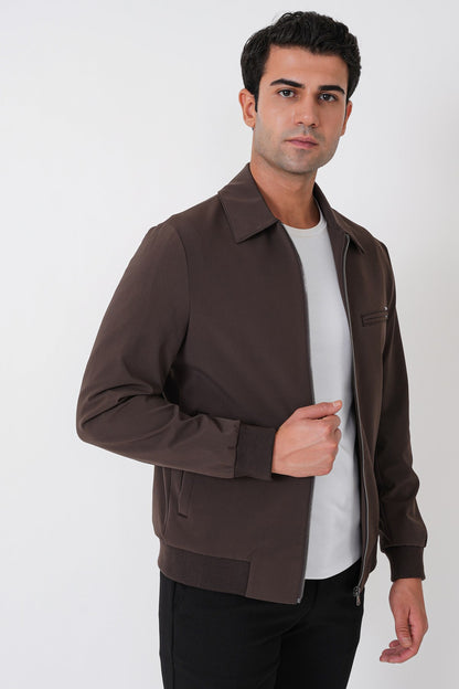 Slim Fit Önü Fermuarlı Etek Kol Ribanalı Esnek Kahverengi Mont Mt 184