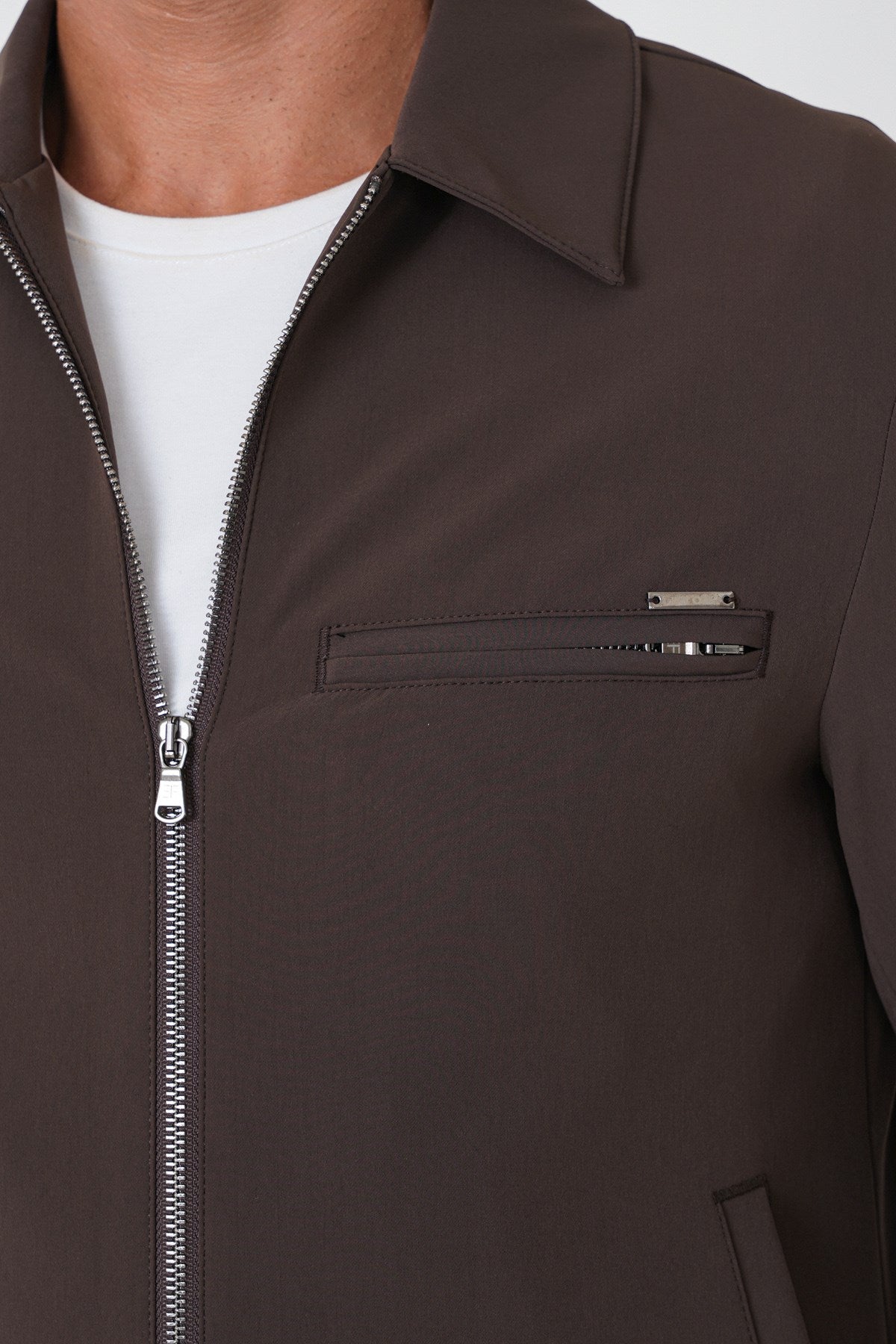 Slim Fit Önü Fermuarlı Etek Kol Ribanalı Esnek Kahverengi Mont Mt 184