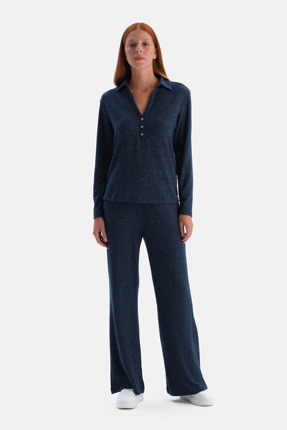 Lacivert Bol Paça Basic Pantolon