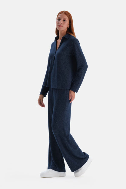 Lacivert Bol Paça Basic Pantolon