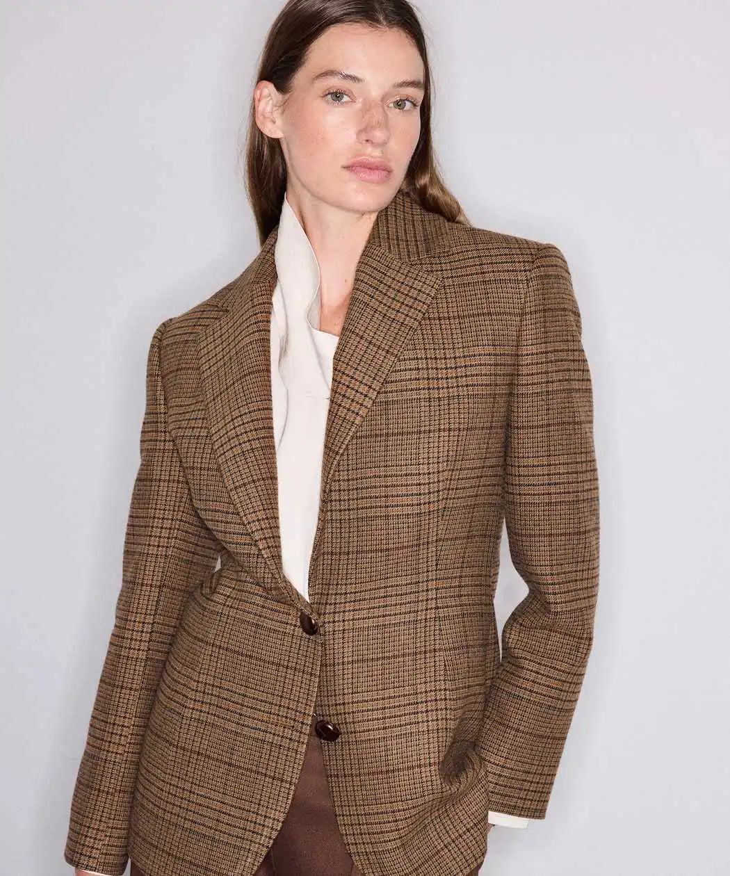 Kahverengi Ekose Desen Bel Vurgulu Blazer Iw6260106145074 | Ipekyol