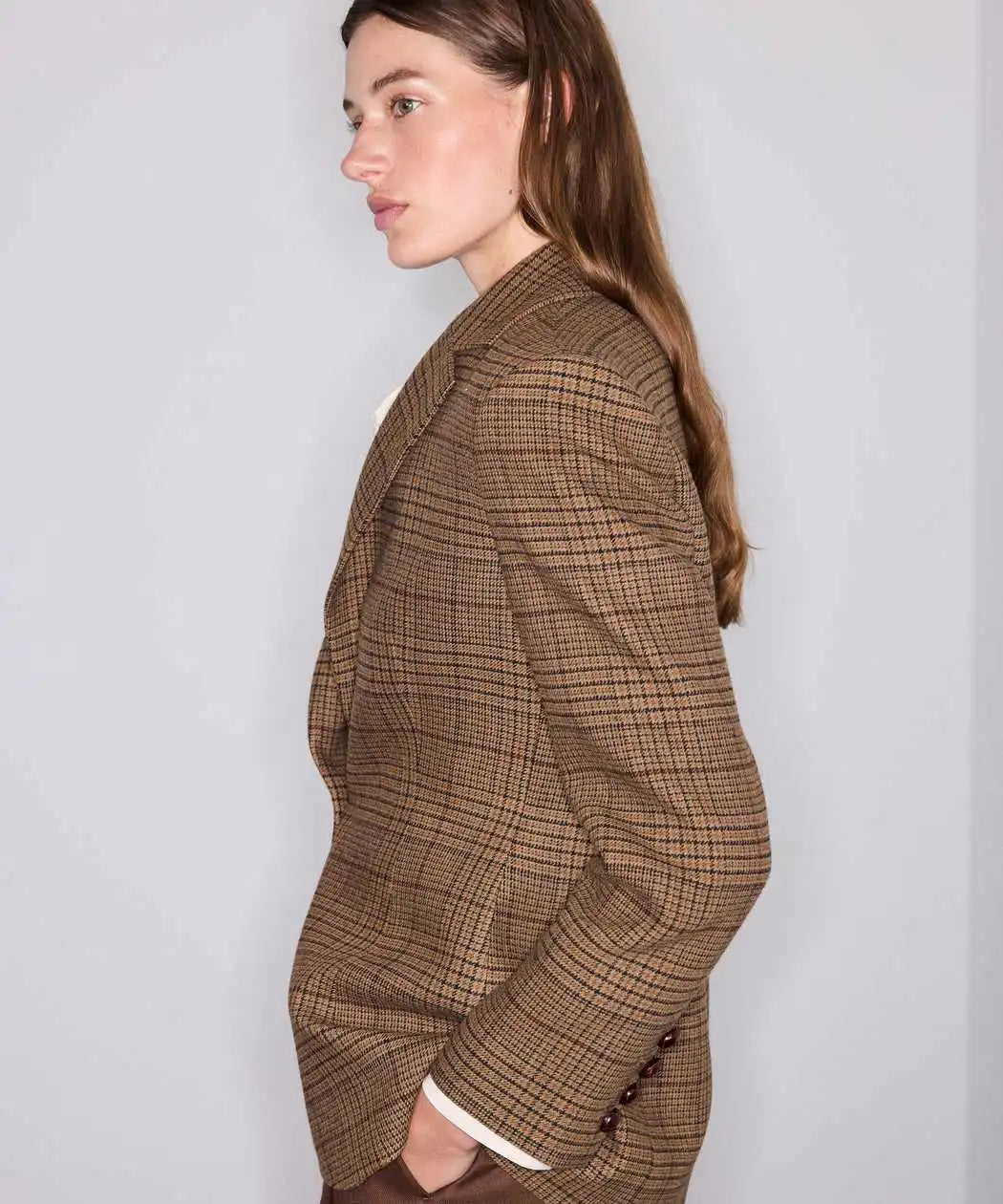 Kahverengi Ekose Desen Bel Vurgulu Blazer Iw6260106145074 | Ipekyol