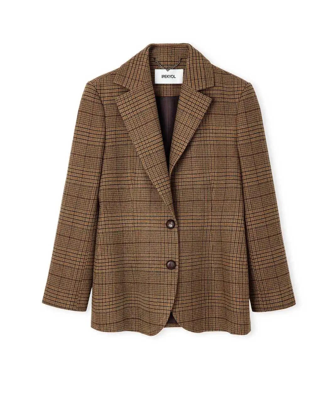 Kahverengi Ekose Desen Bel Vurgulu Blazer Iw6260106145074 | Ipekyol