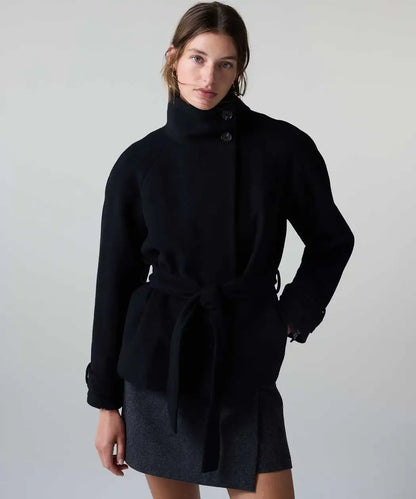 Siyah Kuşaklı Kaşe Kaban Iw6260008153001 | Ipekyol