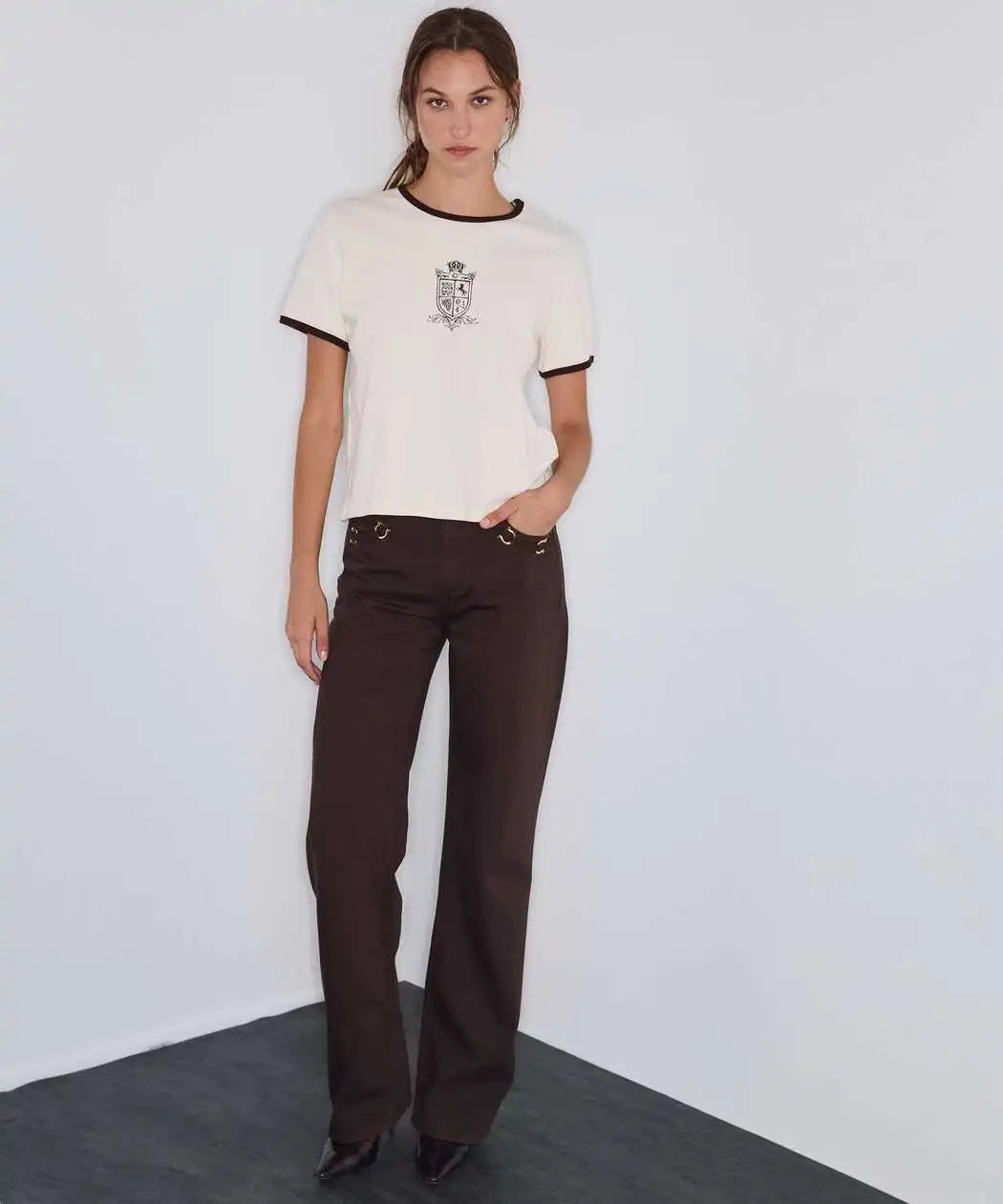 Kahverengi Metal Aksesuarlı Wide Leg Jean Pantolon Iw6260018060074 | Ipekyol
