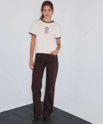 Kahverengi Metal Aksesuarlı Wide Leg Jean Pantolon Iw6260018060074 | Ipekyol
