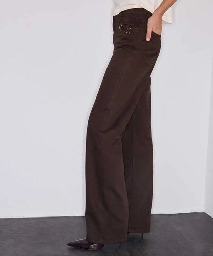 Kahverengi Metal Aksesuarlı Wide Leg Jean Pantolon Iw6260018060074 | Ipekyol