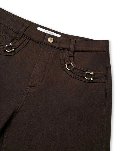 Kahverengi Metal Aksesuarlı Wide Leg Jean Pantolon Iw6260018060074 | Ipekyol
