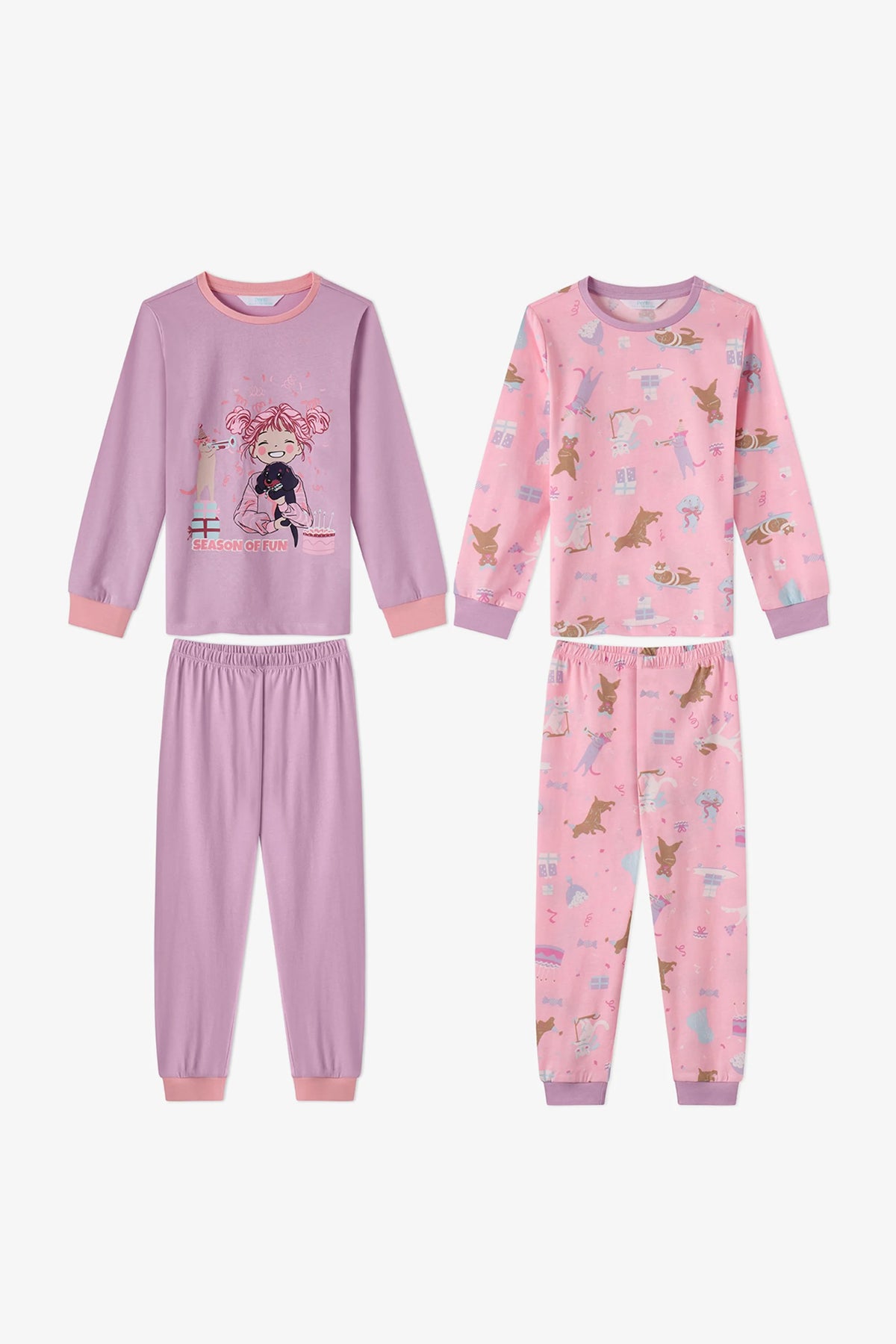 Kız Çocuk Pembe Season Fun Pamuklu Uzun Kollu 2'li Pijama Takımı