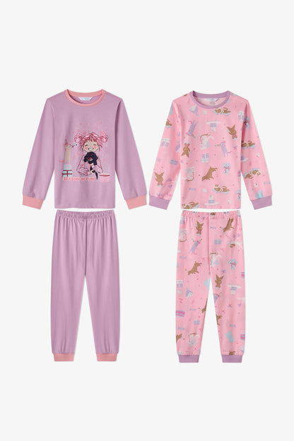 Kız Çocuk Pembe Season Fun Pamuklu Uzun Kollu 2'li Pijama Takımı