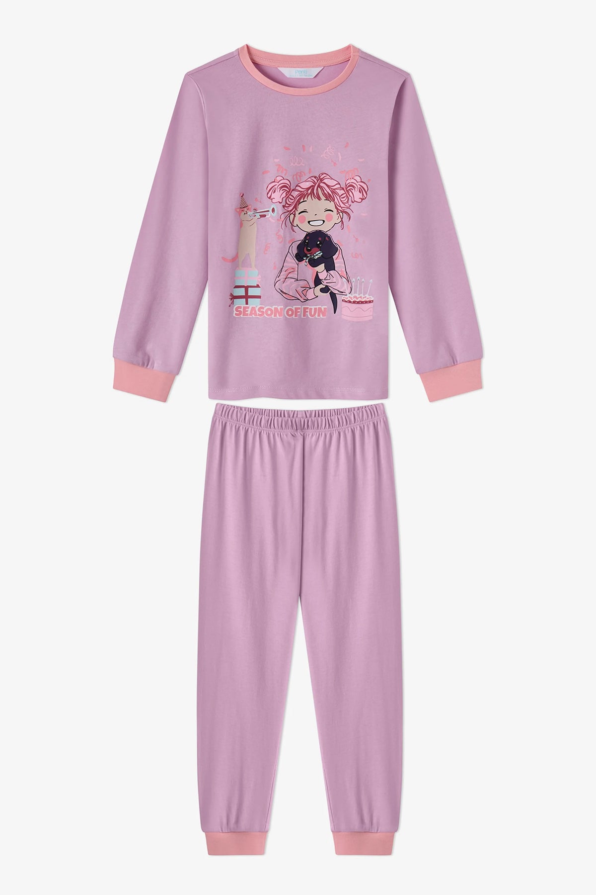 Kız Çocuk Pembe Season Fun Pamuklu Uzun Kollu 2'li Pijama Takımı