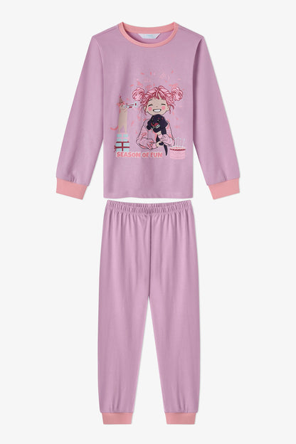 Kız Çocuk Pembe Season Fun Pamuklu Uzun Kollu 2'li Pijama Takımı