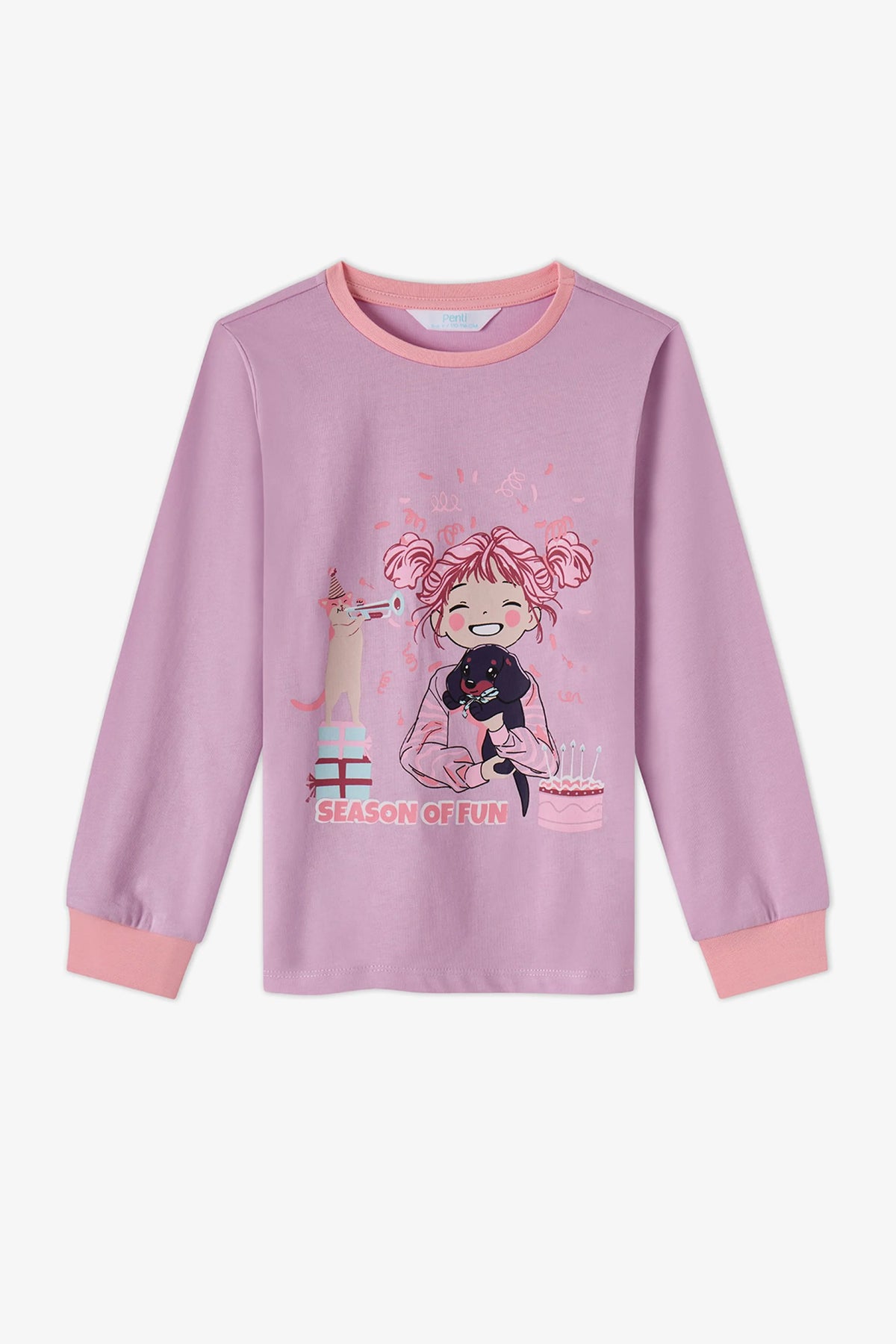 Kız Çocuk Pembe Season Fun Pamuklu Uzun Kollu 2'li Pijama Takımı