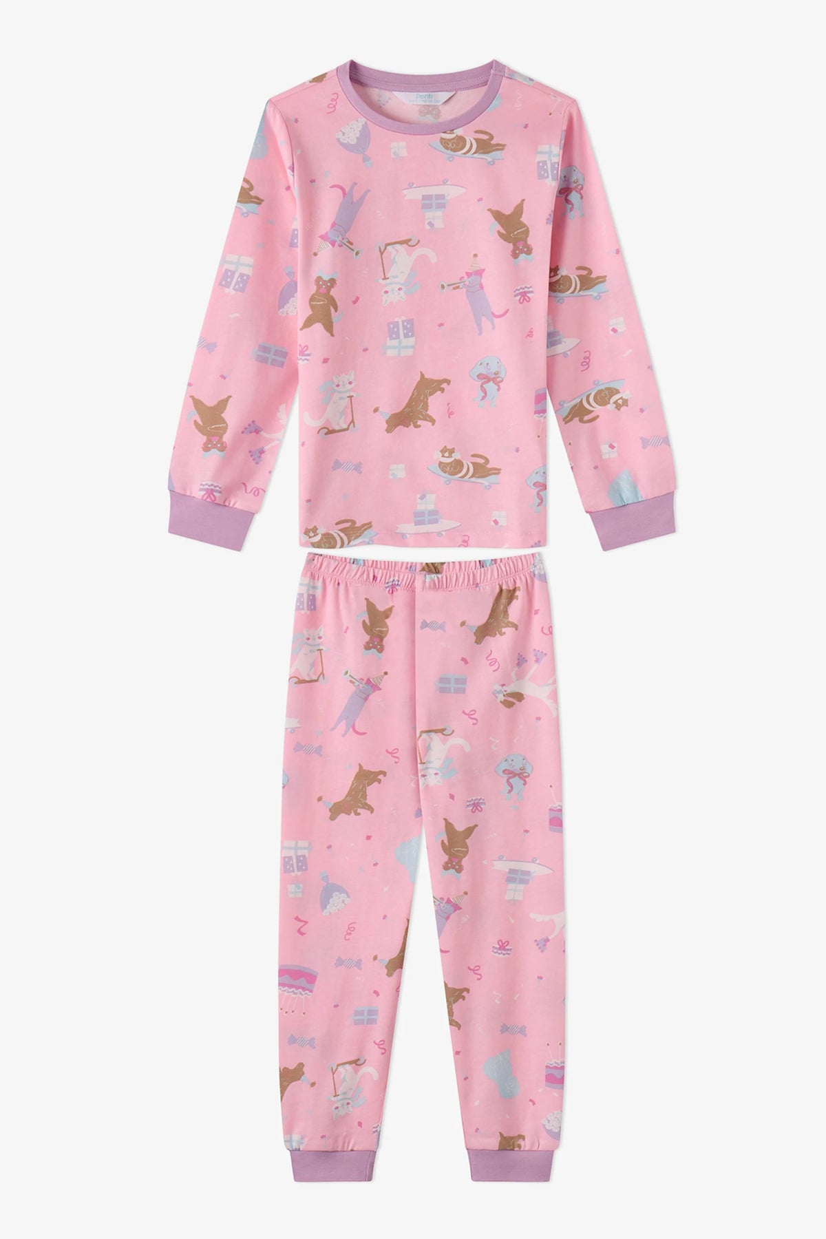 Kız Çocuk Pembe Season Fun Pamuklu Uzun Kollu 2'li Pijama Takımı