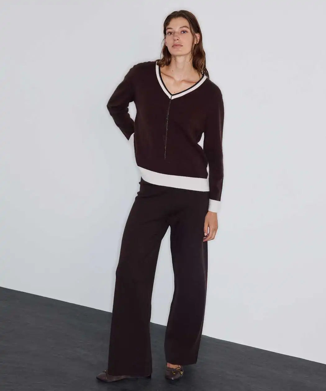 Kahverengi Yün Içerikli Colorblock Triko Iw6260050218186 | Ipekyol