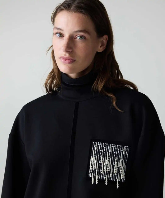 Siyah Saten Biyeli Kadife Sweatshirt Iw6260091126001 | Ipekyol