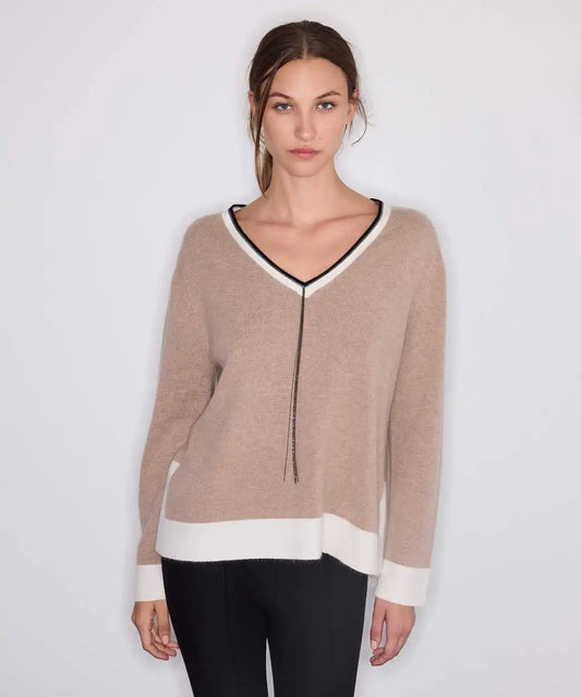 Bej Yün Içerikli Colorblock Triko Iw6260050218090 | Ipekyol