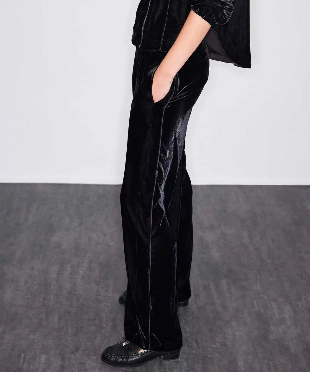 Siyah Kadife Wide Leg Pantolon Iw6260003219001 | Ipekyol