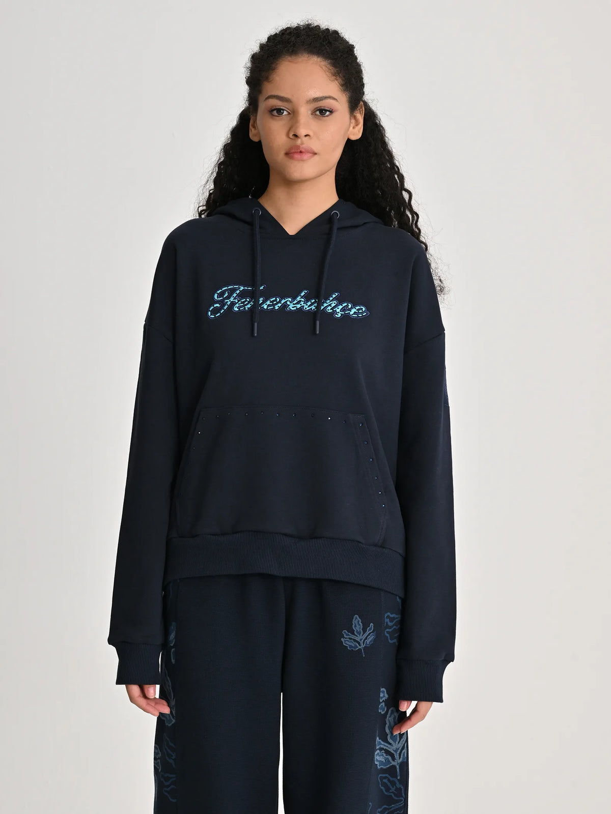 Fenerbahçe Lacivert Trend Taş Baskılı Kadın Oversize Sweatshirt