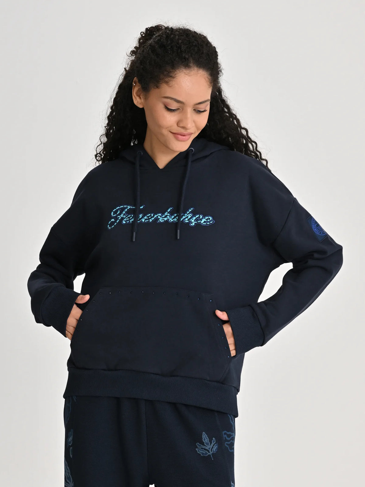 Fenerbahçe Lacivert Trend Taş Baskılı Kadın Oversize Sweatshirt