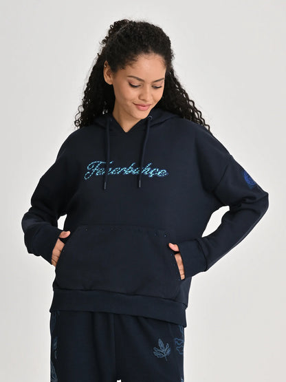 Fenerbahçe Lacivert Trend Taş Baskılı Kadın Oversize Sweatshirt