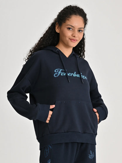 Fenerbahçe Lacivert Trend Taş Baskılı Kadın Oversize Sweatshirt