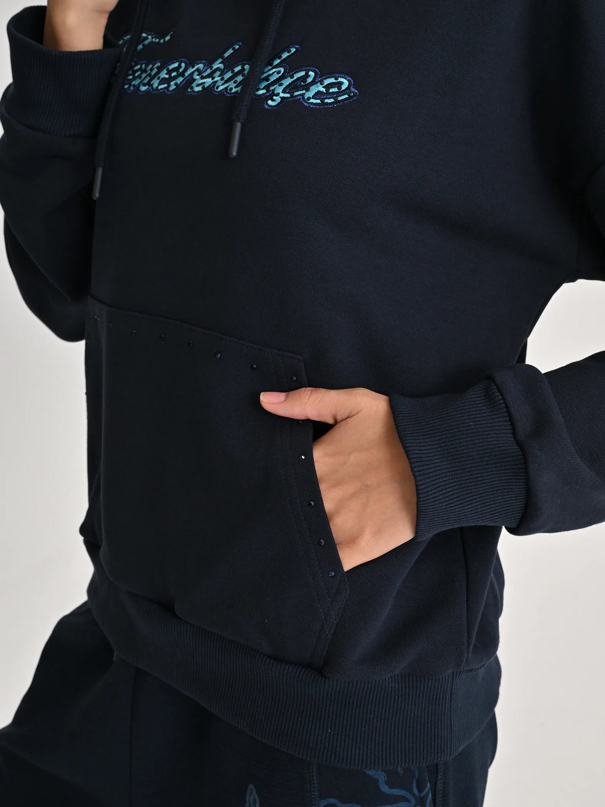 Fenerbahçe Lacivert Trend Taş Baskılı Kadın Oversize Sweatshirt