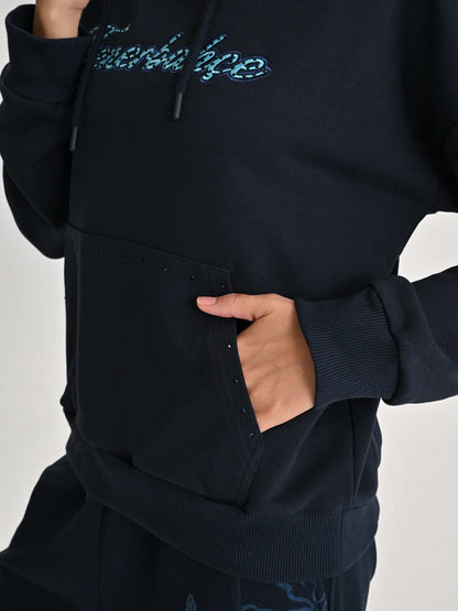 Fenerbahçe Lacivert Trend Taş Baskılı Kadın Oversize Sweatshirt