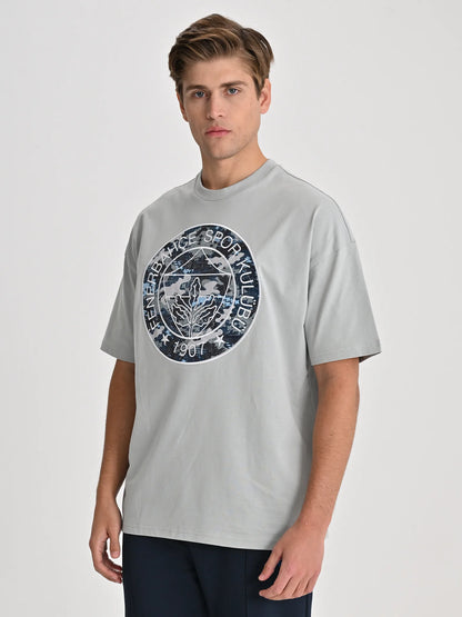 Fenerbahçe Gri Tribün Kamuflaj Logolu Erkek Oversize Tshirt