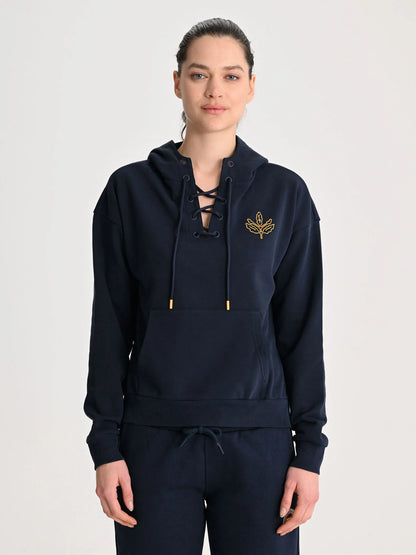 Fenerbahçe Lacivert Tribün Ipli Yakalı Kadın Oversize Sweatshirt
