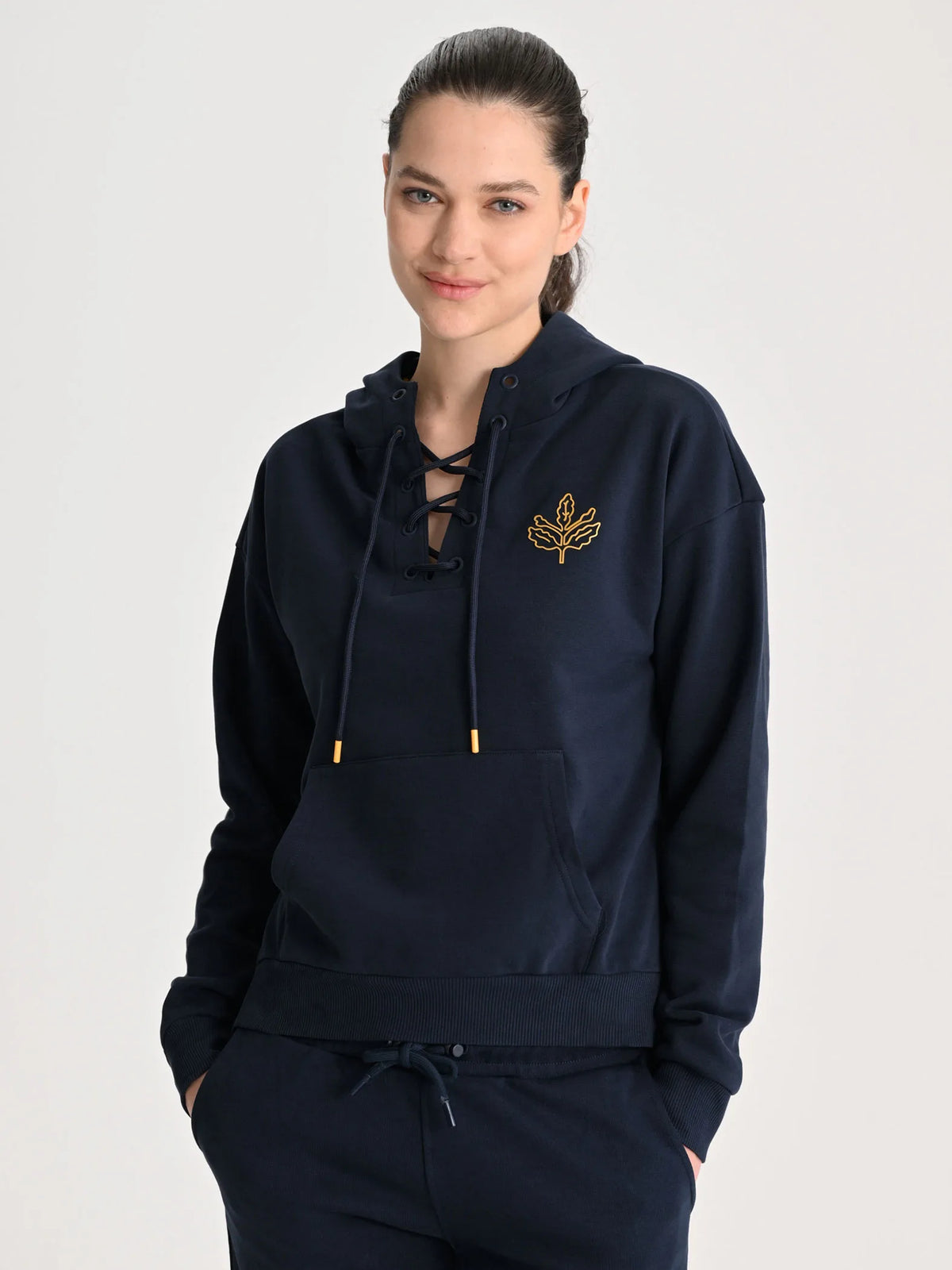 Fenerbahçe Lacivert Tribün Ipli Yakalı Kadın Oversize Sweatshirt