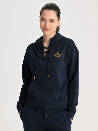 Fenerbahçe Lacivert Tribün Ipli Yakalı Kadın Oversize Sweatshirt