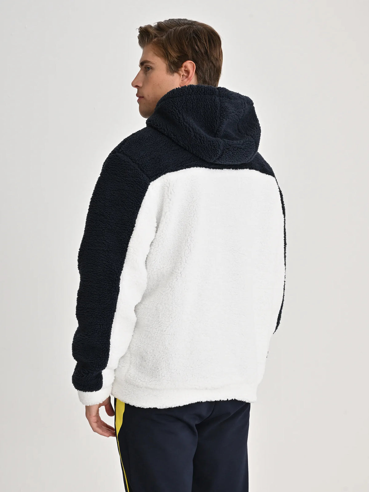 Fenerbahçe Beyaz Tribün Renk Bloklu Erkek Peluş Sweatshirt