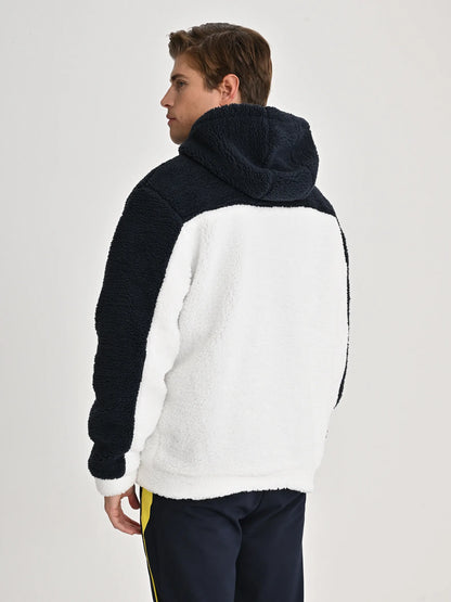 Fenerbahçe Beyaz Tribün Renk Bloklu Erkek Peluş Sweatshirt