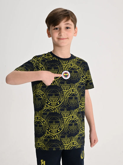 Fenerbahçe Lacivert Tribün Halftone Patternli Çocuk Tshirt