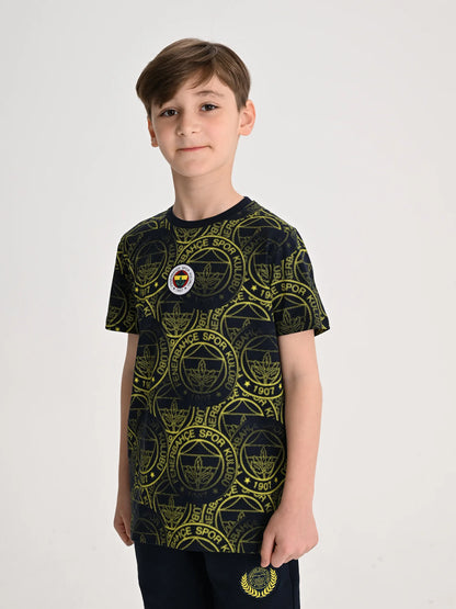 Fenerbahçe Lacivert Tribün Halftone Patternli Çocuk Tshirt