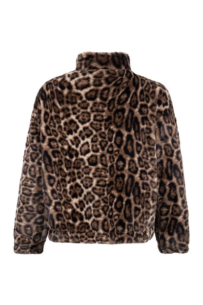 Kahverengi Leopar Desenli Peluş Mont