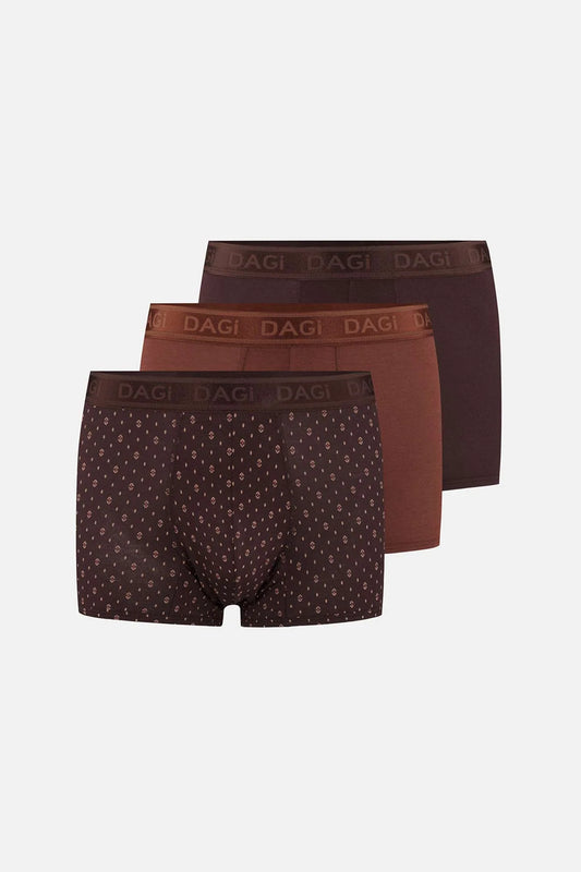 Siyah-mocha 3'lü Desenli Micro Modal Boxer