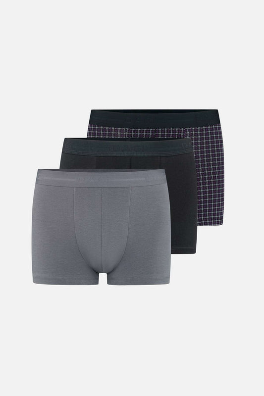 Gri-siyah 3'lü Desenli Pamuk Boxer