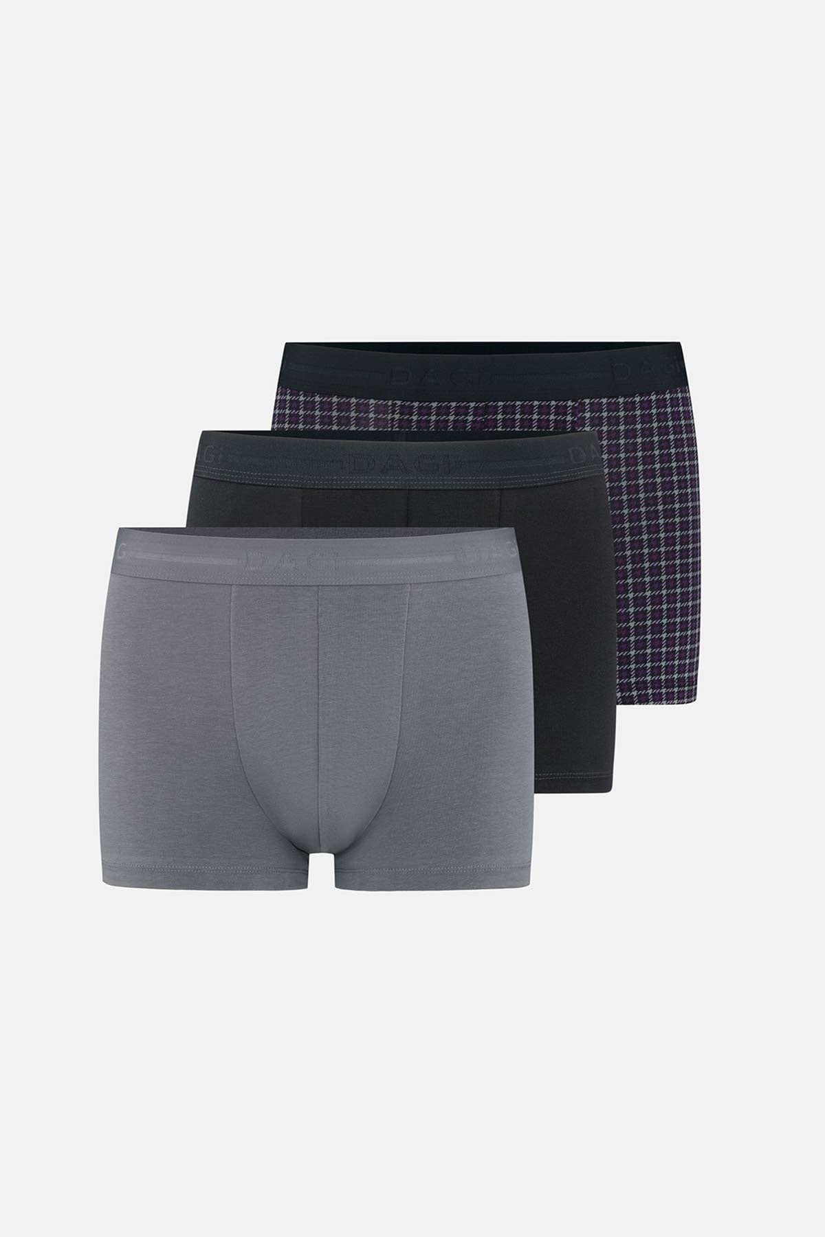 Gri-siyah 3'lü Desenli Pamuk Boxer