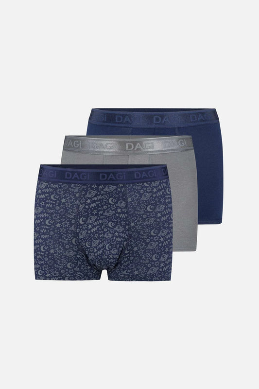 Lacivert-antrasit 3'lü Desenli Micro Modal Boxer