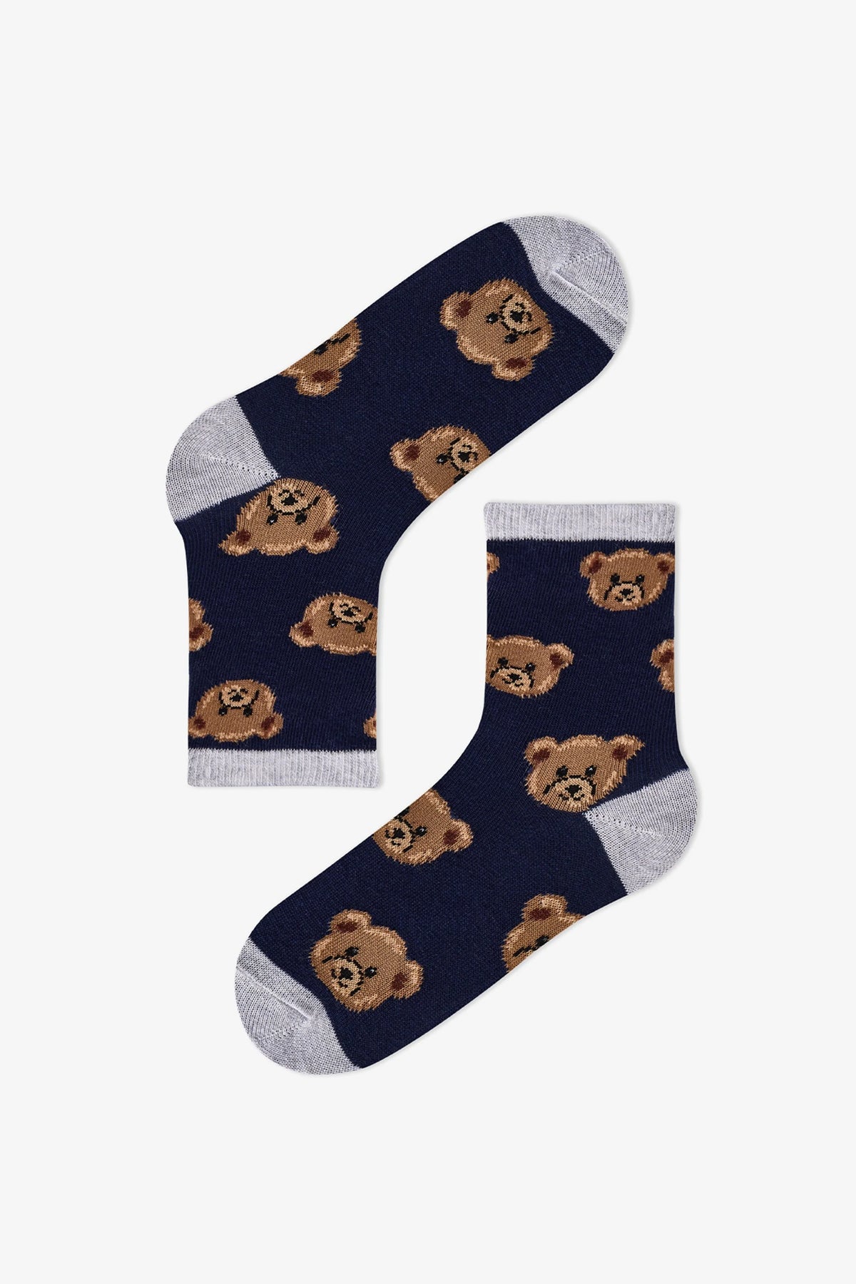 Erkek Çocuk Koyu Mavi Navy Teddy Ayı Desenli Pamuklu 4 Çift Soket Çorap