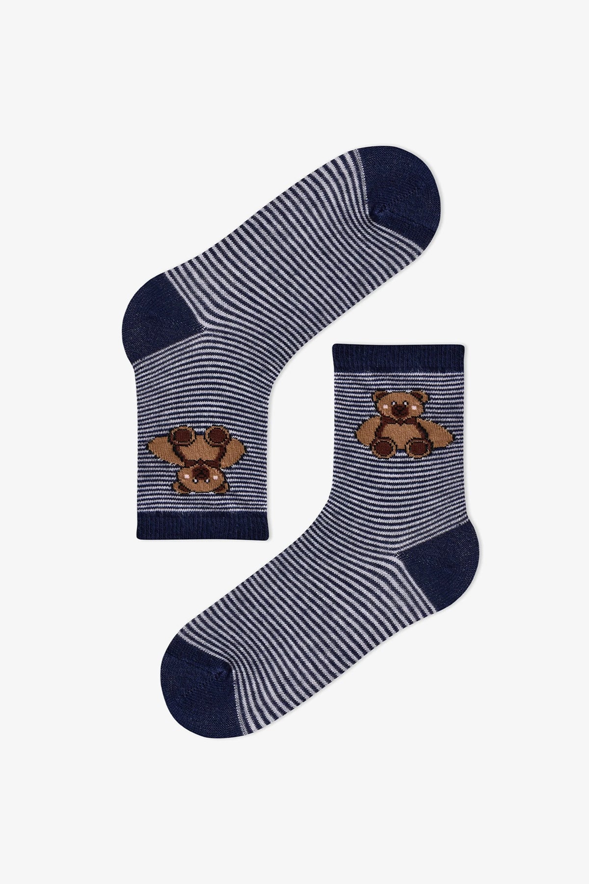 Erkek Çocuk Koyu Mavi Navy Teddy Ayı Desenli Pamuklu 4 Çift Soket Çorap
